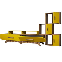 Hanah Home Flora S - Mueble de TV Nogal y Amarillo
